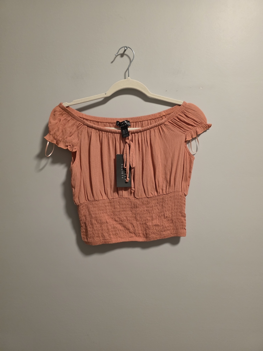 Streetwear Society Coral Off-Shoulder Tie-Front Crop Top
